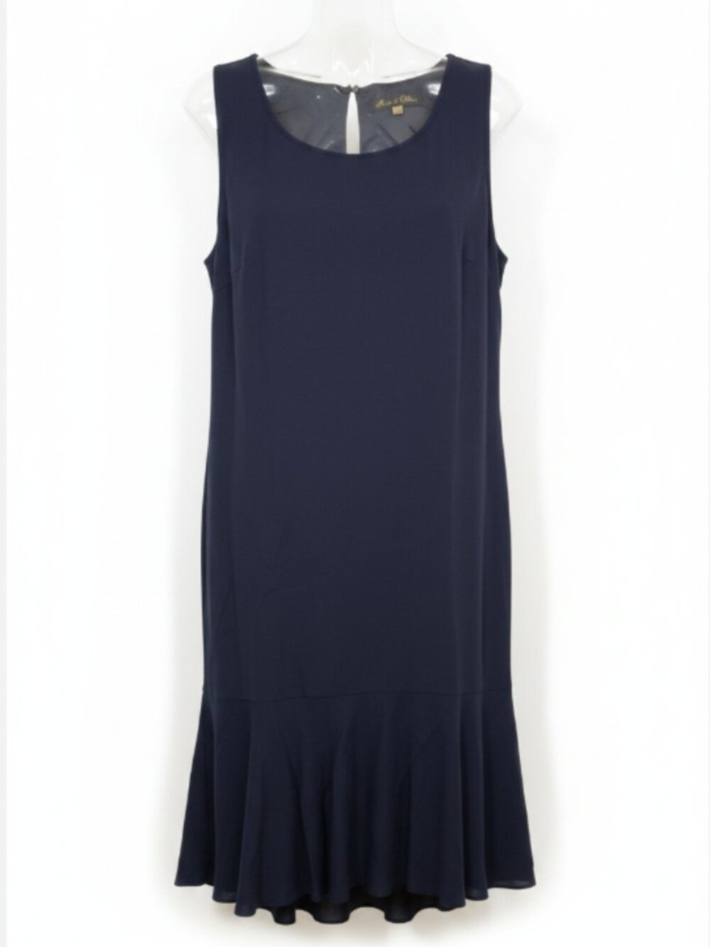 Womens Navy Blue Dress Medium Sleeveless Flounce Hem Cocktail Lined EUC